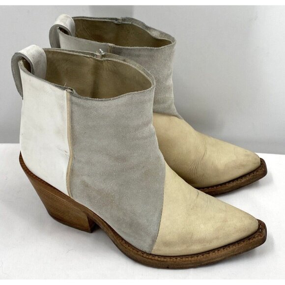 ACNE Studios Donna Brown Colorblock Leather Suede Western Ankle Boots Sz 37 - Picture 11 of 11